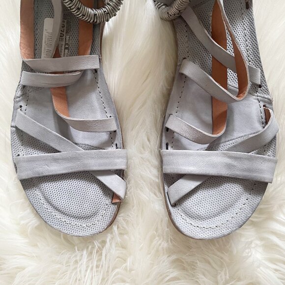 NEW $270 A.S. 98 Light Blue Gray Leather Metal Ankle Strap Strappy Sandals - Picture 2 of 8
